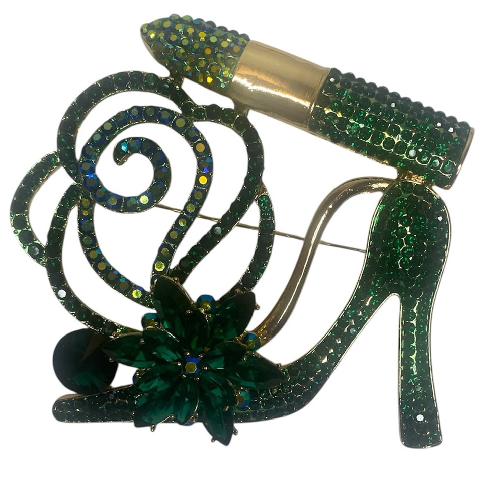 🌺Crystal Rhinestone embellished floral stiletto high heel Lipstick Brooch…